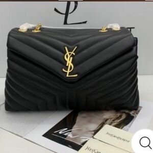 Yves Saint Laurent  Black Quilted Shoulder Bag. Black Logo NWT